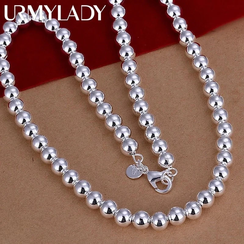 1Pcs Women’s 925 Sterling Silver 8mm Hollow Balls Beads 20″ Chain Necklace
