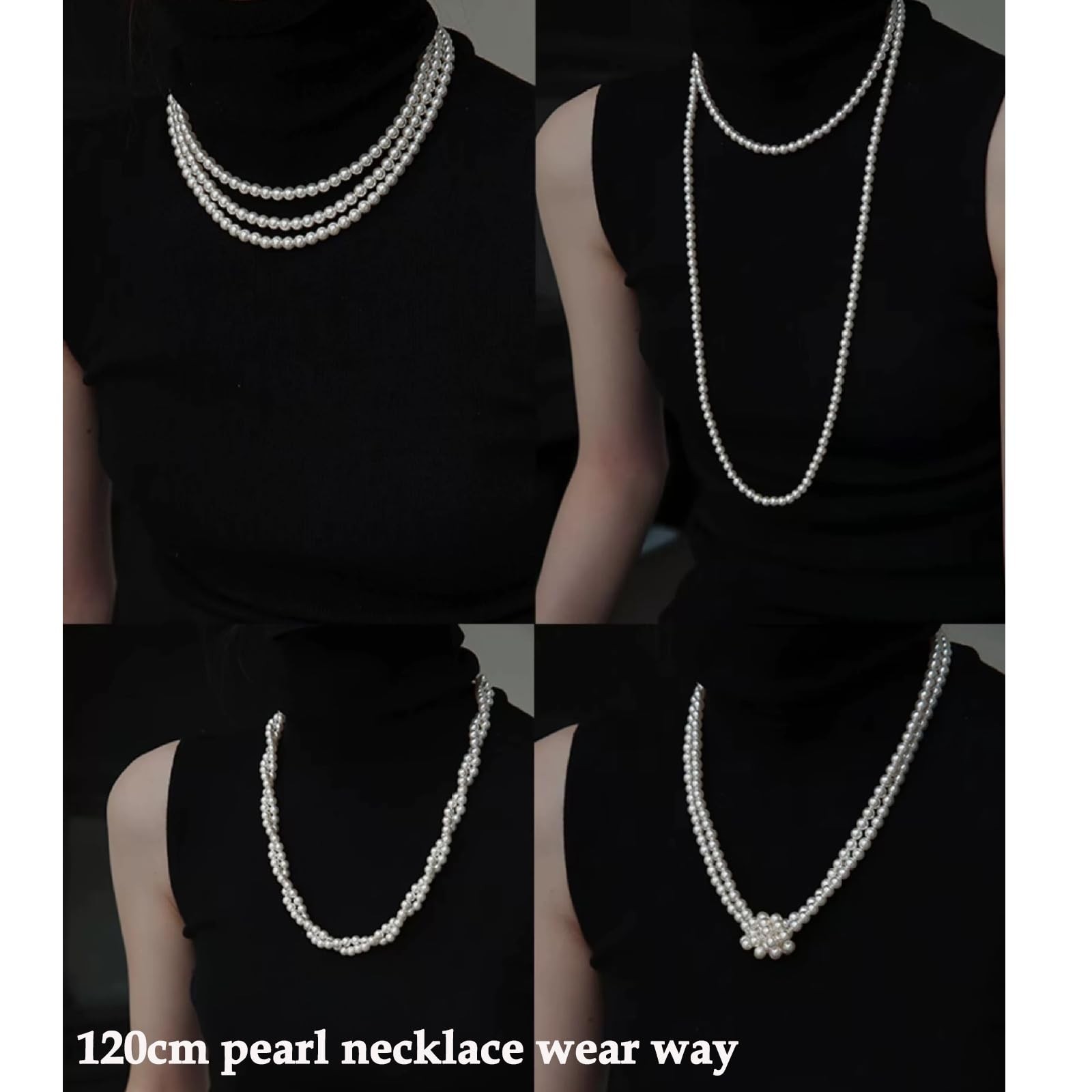 Long Pearl Necklaces for ,Vintage Elegant Faux White Pearl Multi Strand Layer…