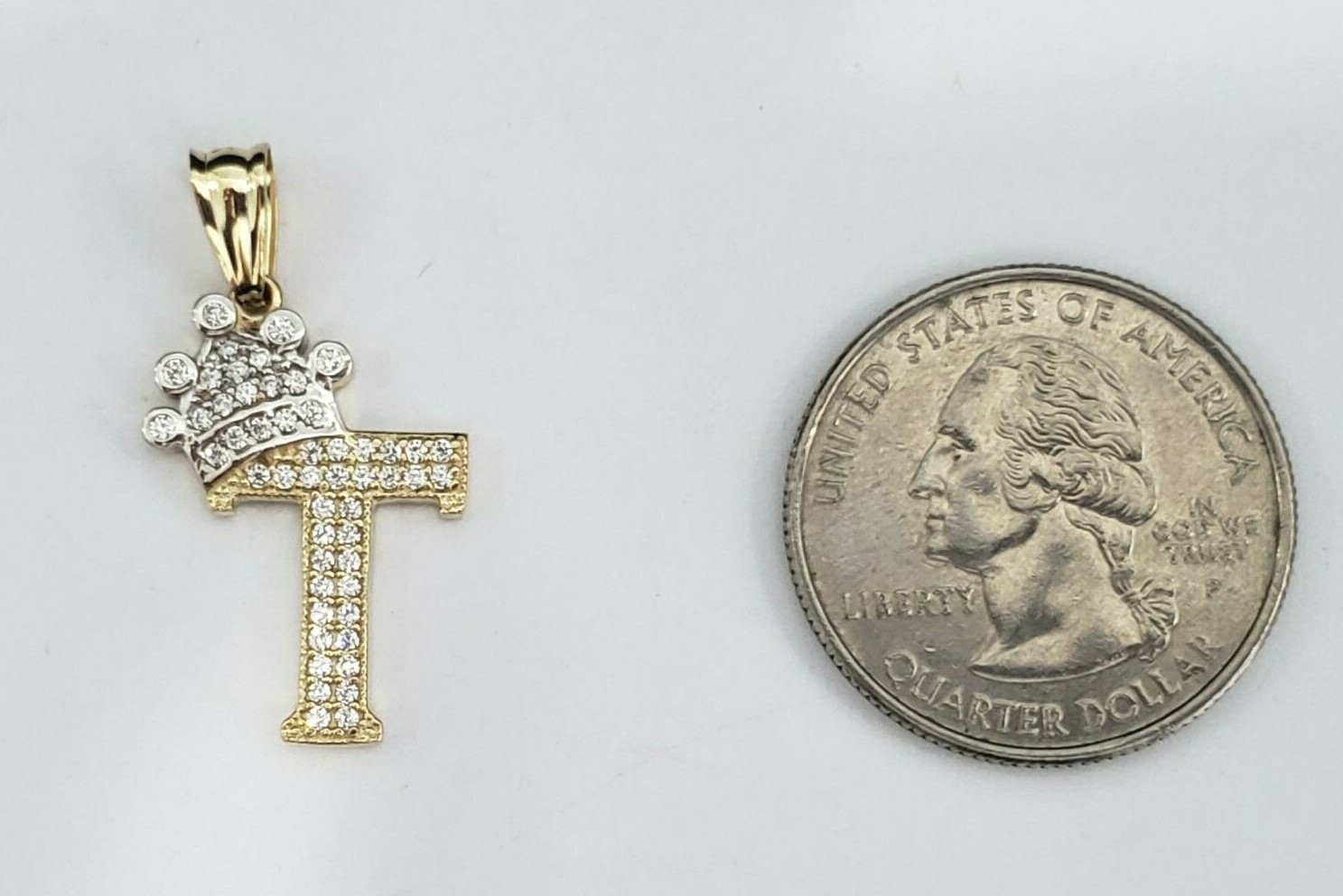 Real 10k Yellow Gold Crown Initial Alphabet Letter T Pendant Charm King Bling