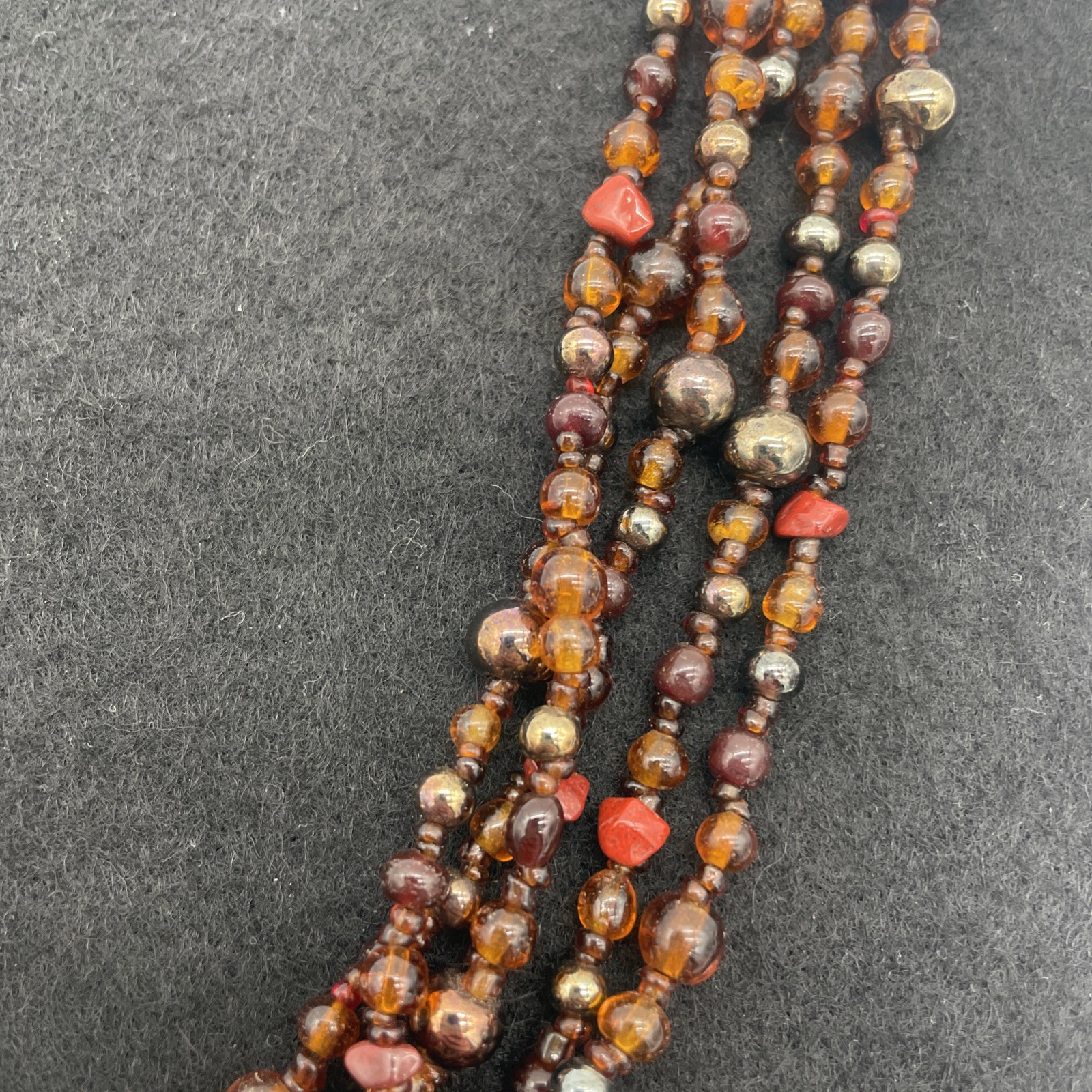 Vintage Style Multi-Strand Beaded Necklace With Earth Tone Colored Beads 20 In