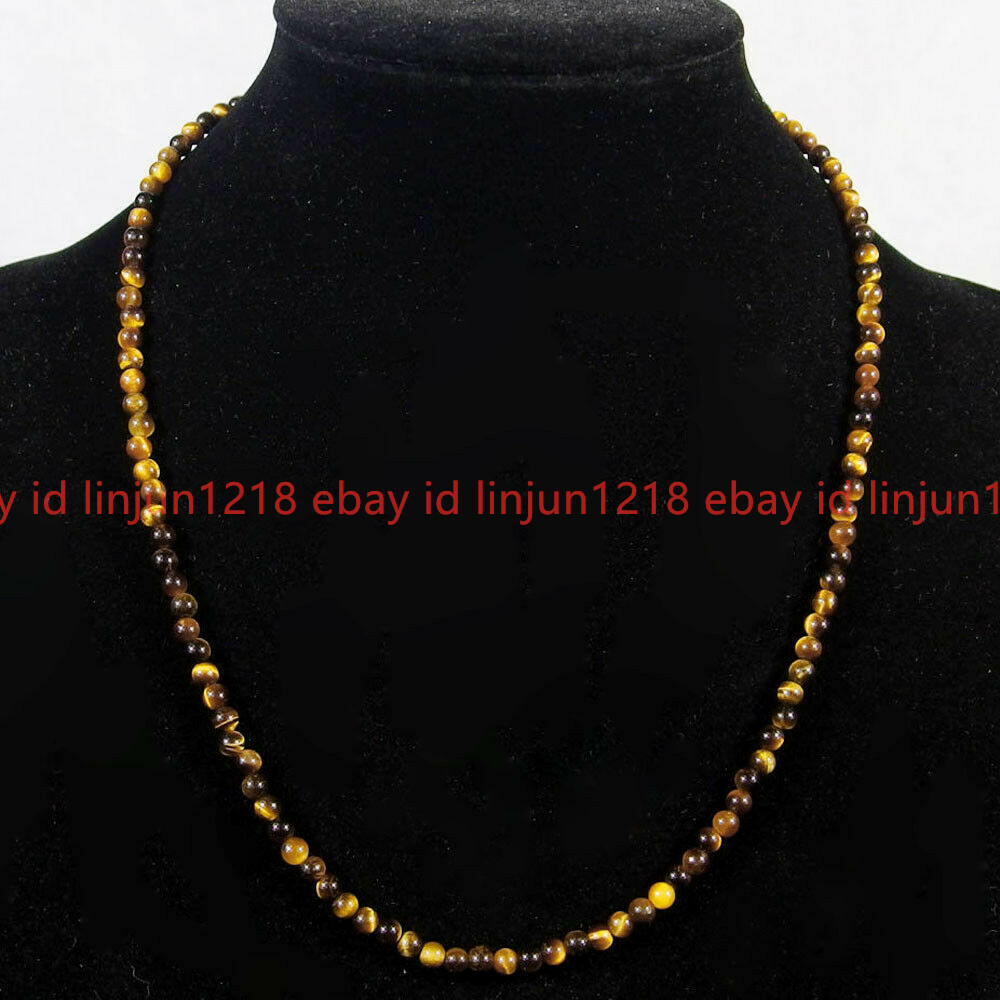 Natural 6mm Yellow Tiger’s Eye Round Gemstone Beads Necklace 16-28″