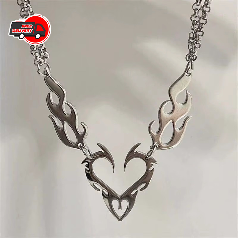 Stainless Steel Silver Color Thorn Heart Choker Necklace For Woman Man Punk Hip