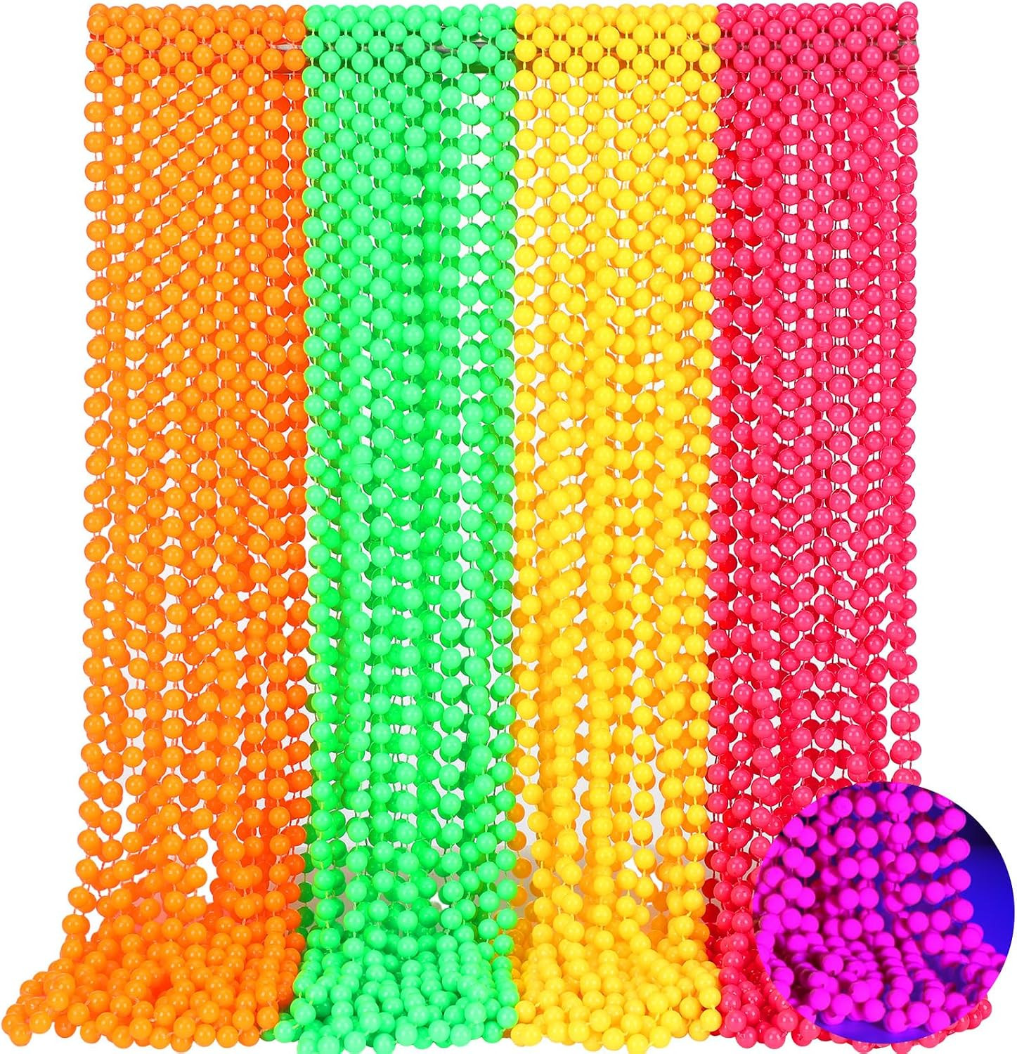 24 Pieces Neon Beads Necklaces 33″ Glow in The Dark UV Neon Bead Necklaces Glow