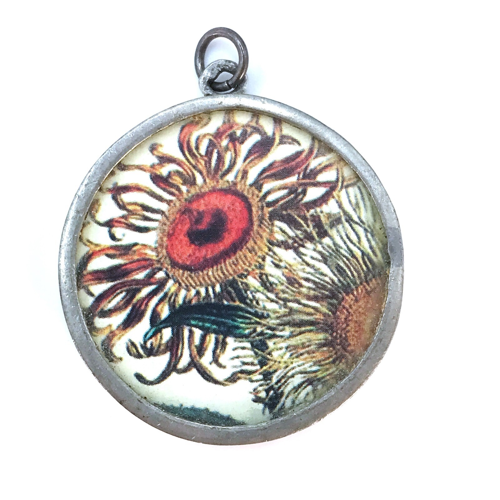 Pick Up Sticks Jewelry Pendant Sunflower Collage Red Orange Framed Image Glass