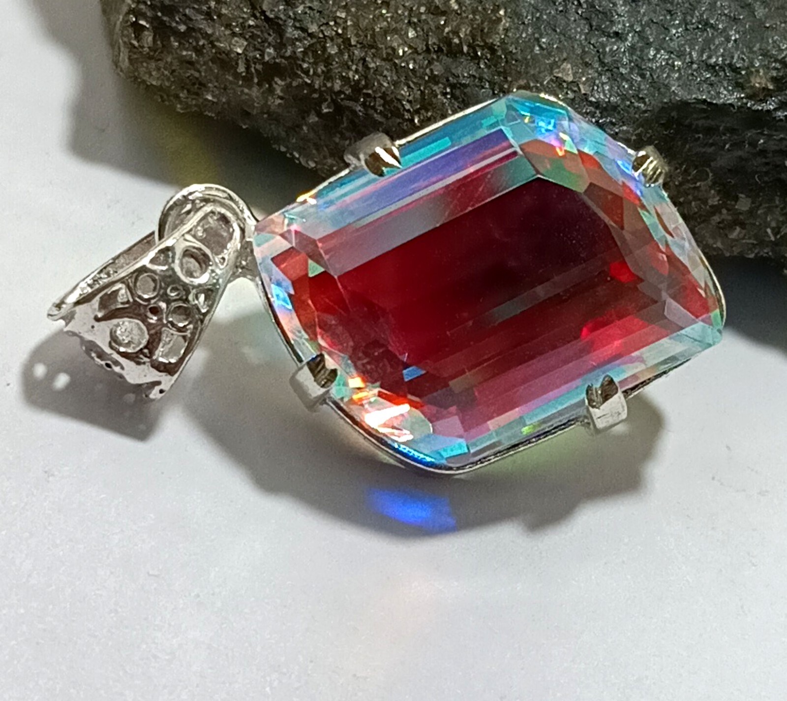 45.57 Ct EGL Certified Natural Mystic 925 Solid Silver Pendant Loose Gemstone