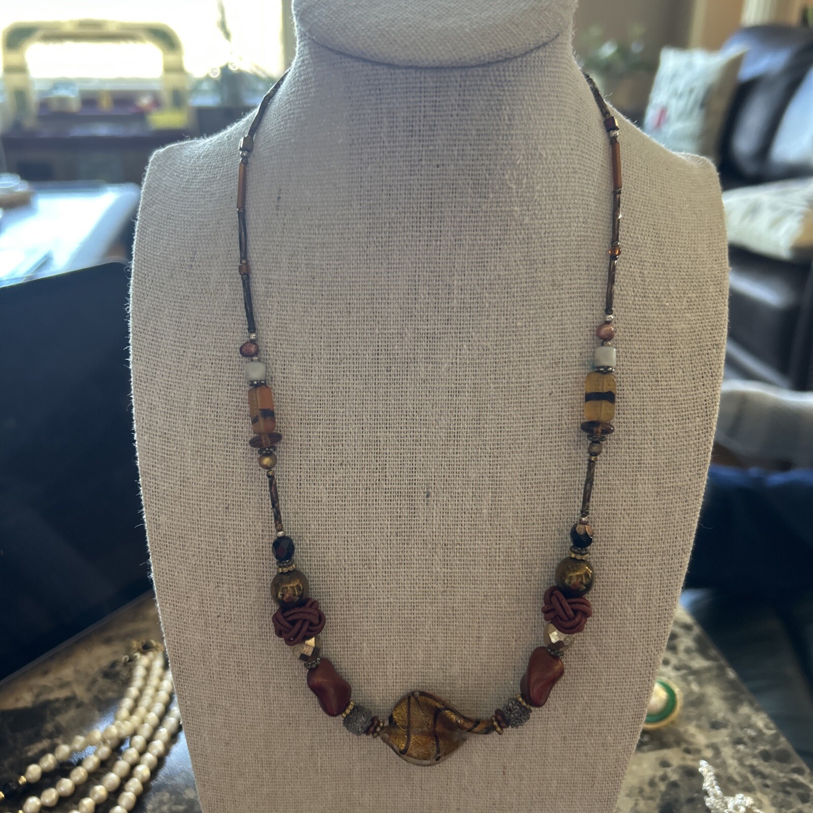 Women’s Glass Stone Bead Beaded Multi Color Artisan Made Necklace Tribal 20”