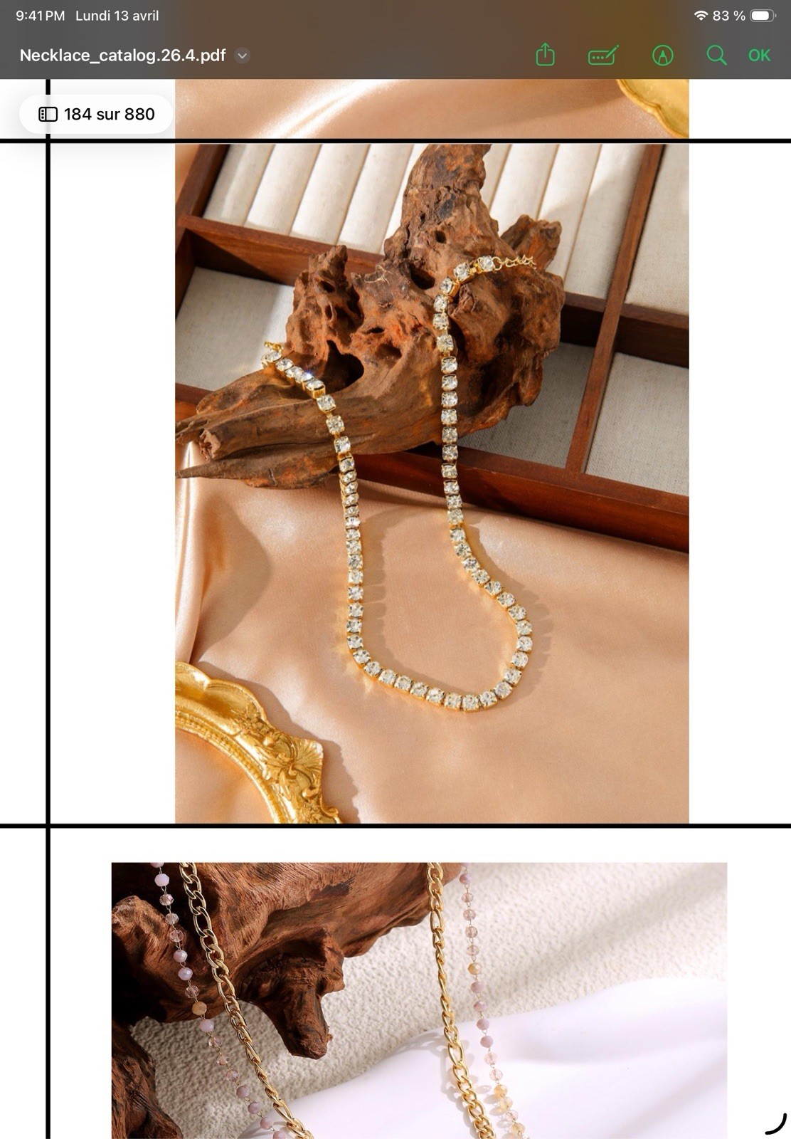 Gold Tone Yellow Gold Plated Tennis Chain Necklace Square White Crystal