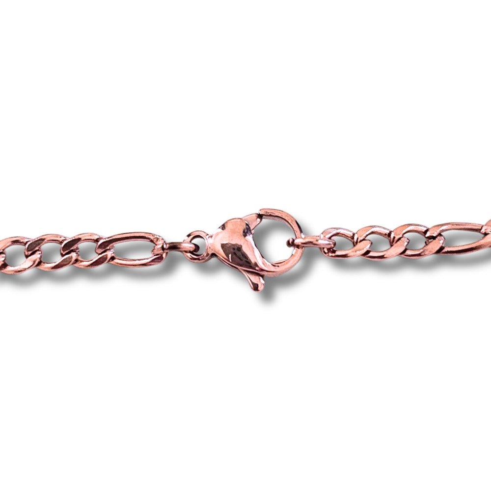 Rose Gold Plated Stainless Steel Figaro 16″- 30″ Men Women Necklace 3/4/5/7mm