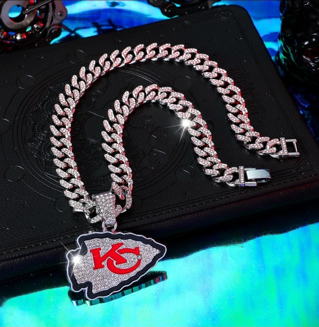 KANSAS CITY CHIEFS Bling Hip Hop Pendant Silver 24″ Chain