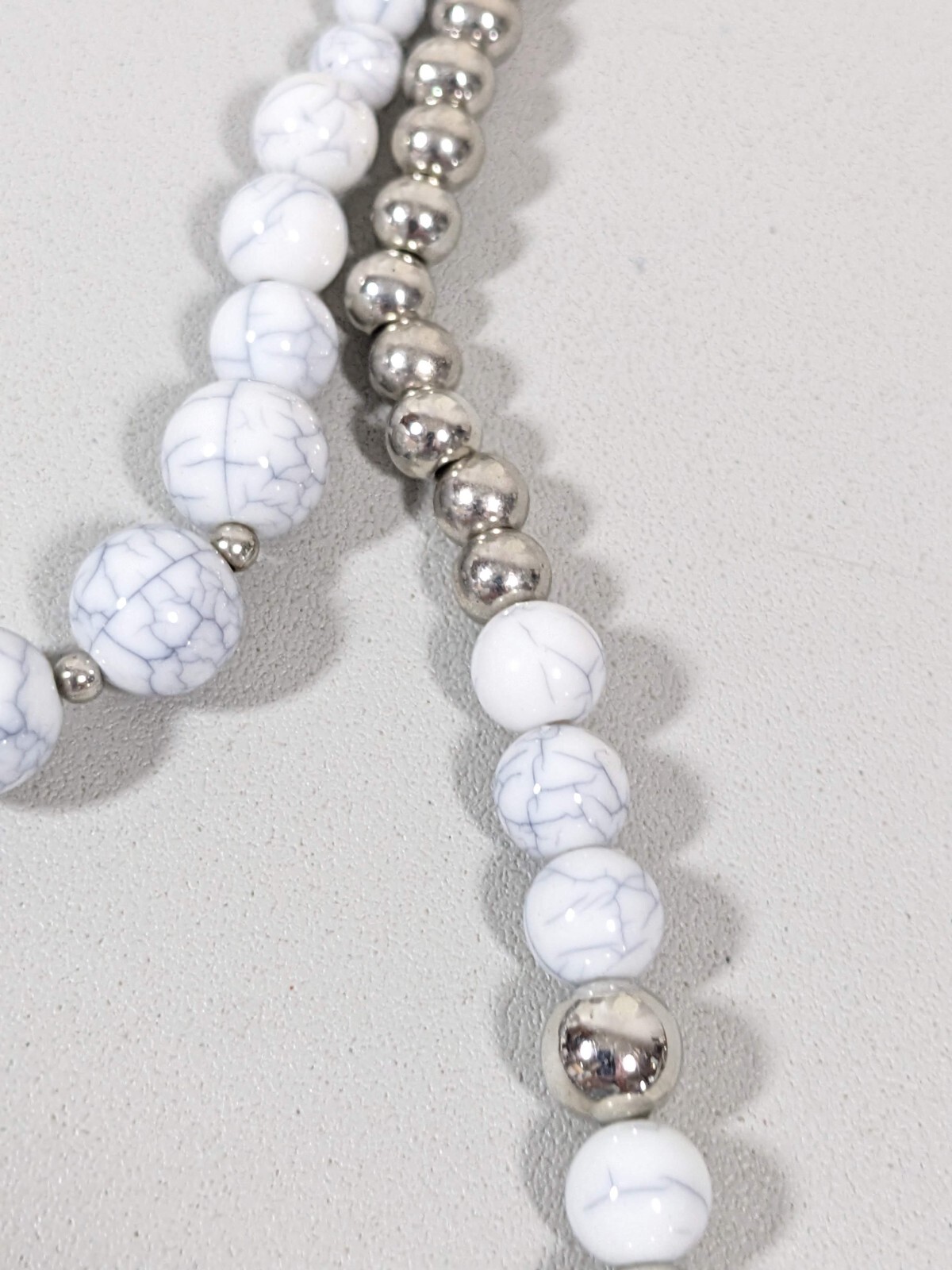 Charming Charlie Gray White Beaded Double Layered Statement Necklace 18.5 in