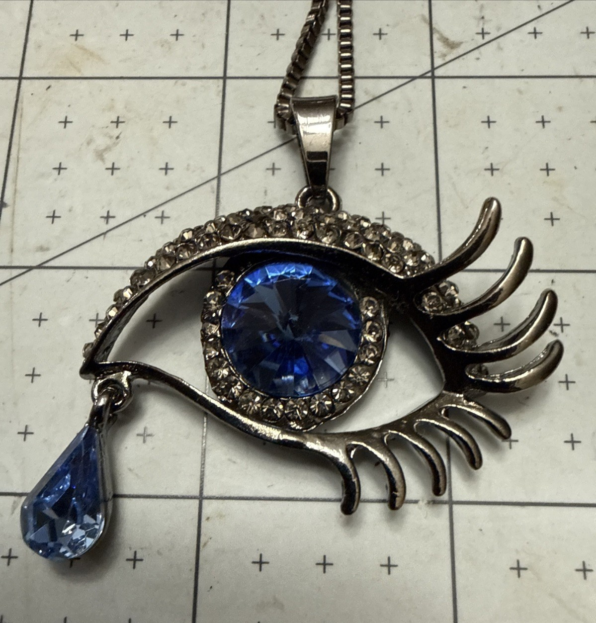 Evil Eye Royal Blue Crystal Necklace letter BJ ON THE HEART AS SHOWN