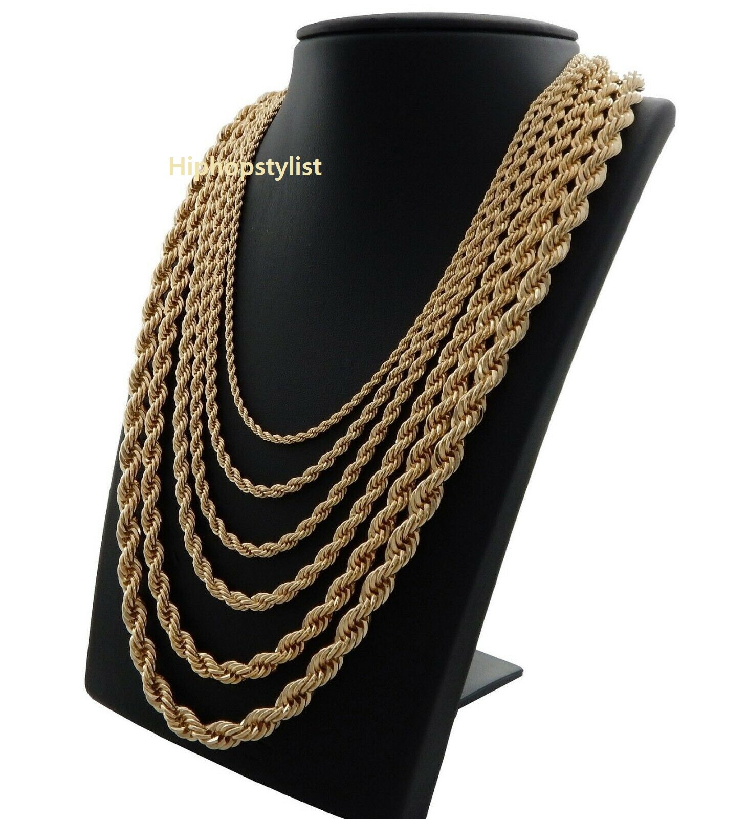 Hip Hop Rope Chain Necklace 16″ 18″ 20″ 22″ 24″ 26″ 30″ inch 14K Gold Plated..