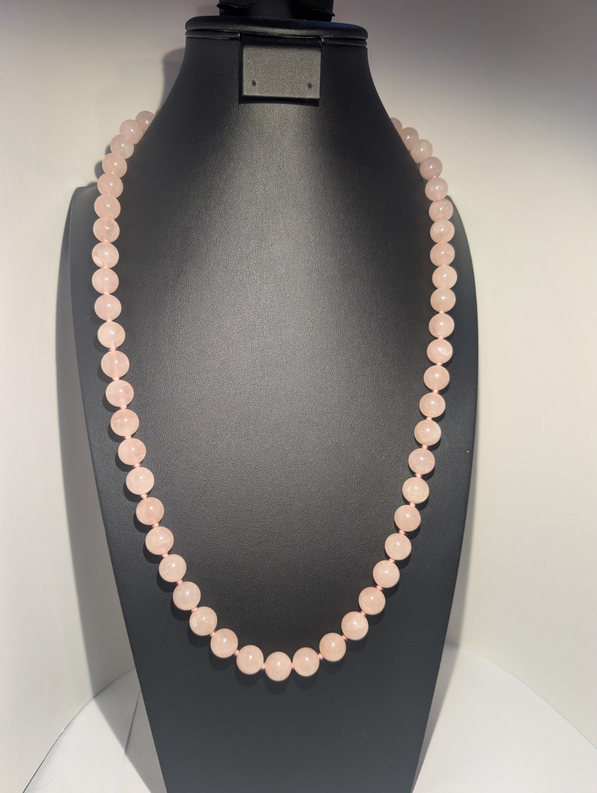 Hand Knotted 12mm Natural Pink Rose Quartz 32in Long Strand Beaded Necklace