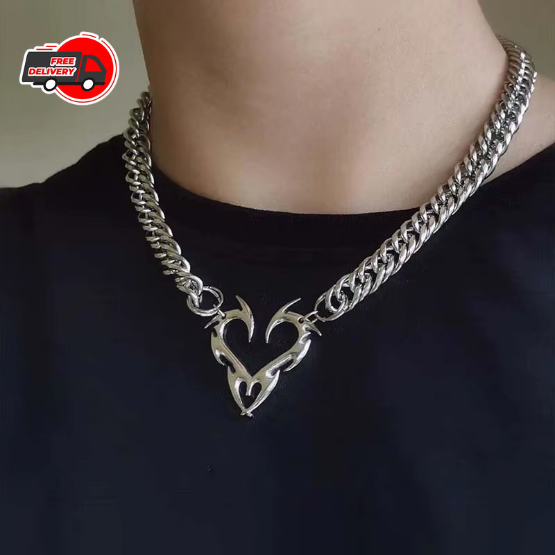 Stainless Steel Silver Color Thorn Heart Choker Necklace For Woman Man Punk Hip