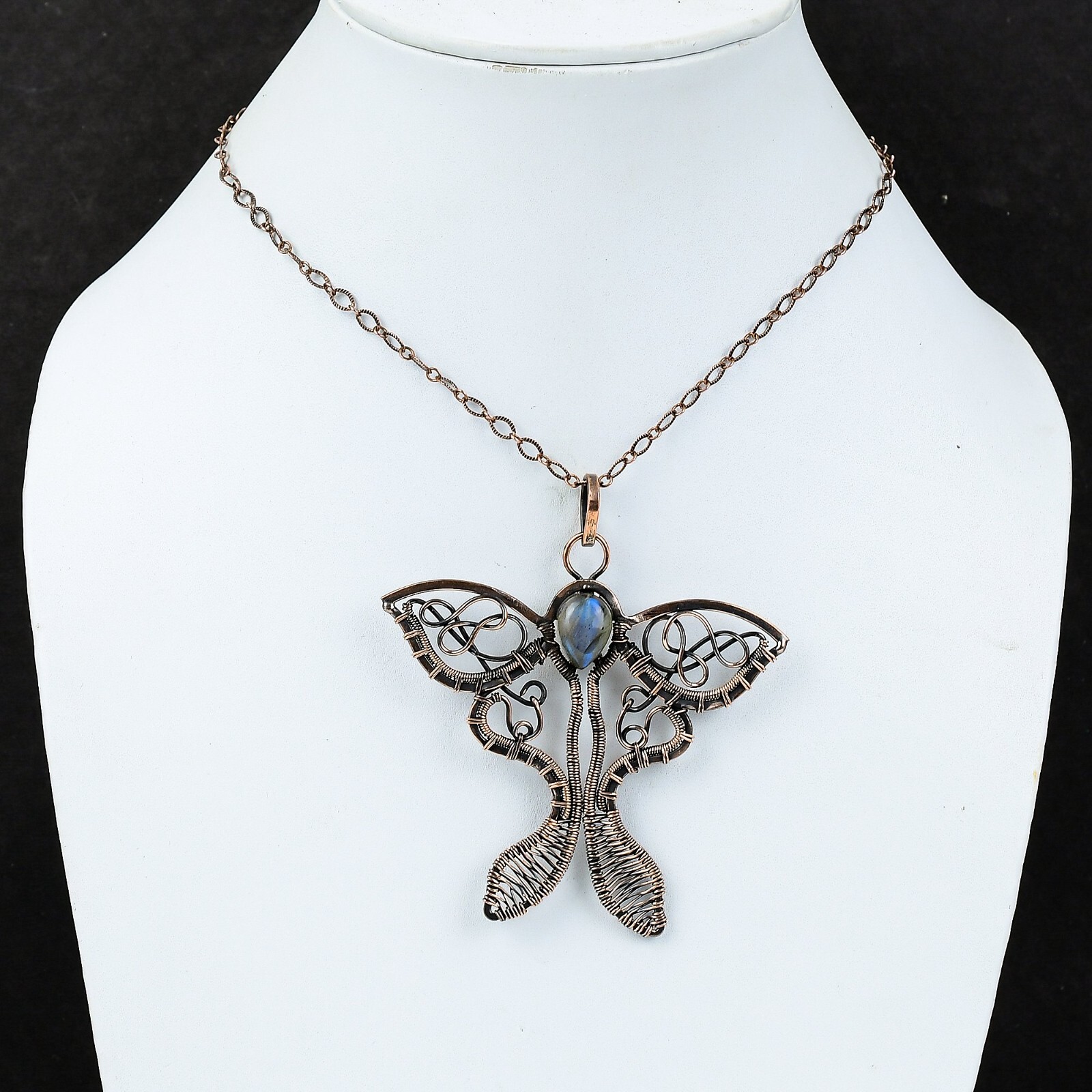 Gift For Her Copper Labradorite Jewelry Wire Wrapped Butterfly Pendant 3.35″