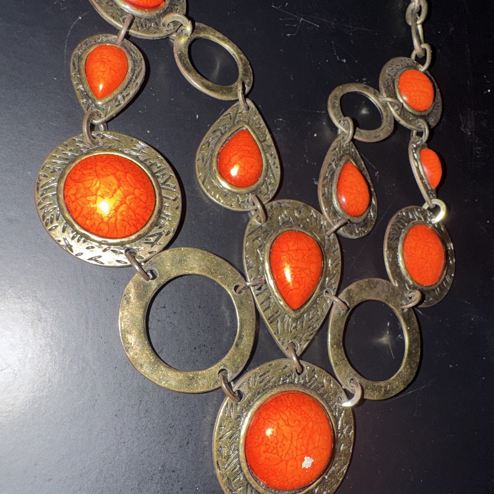 Ruby Rd Statement Necklace Faux Coral Turquoise Style Brass Tone Chunky Bib Coll