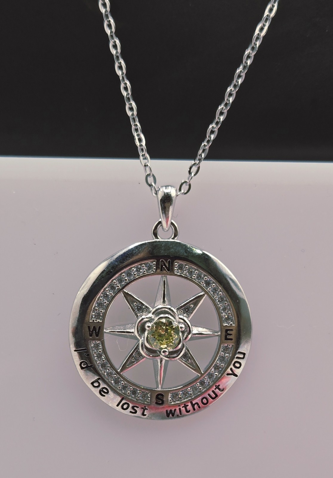 S925 Sterling Silver Compass Necklace – “I’d Be Lost Without You” – August Birth
