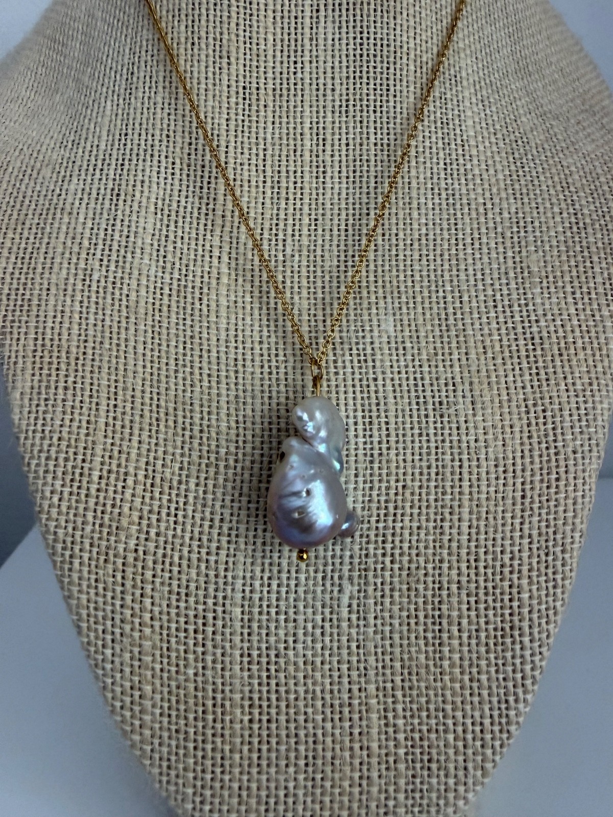 Natural Baroque Pearl Necklace Gold Stainless Steel Chain 40cm + 6cm Extender