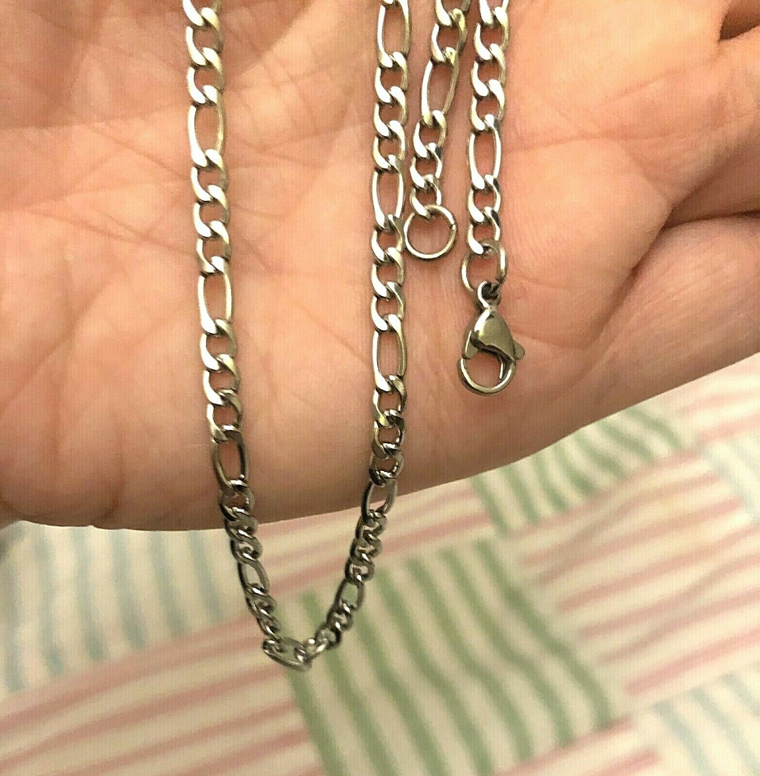 Solid 304 Stainless Steel 3.75mm Wide Figaro Link Chain Necklace 23 7/8 Inches