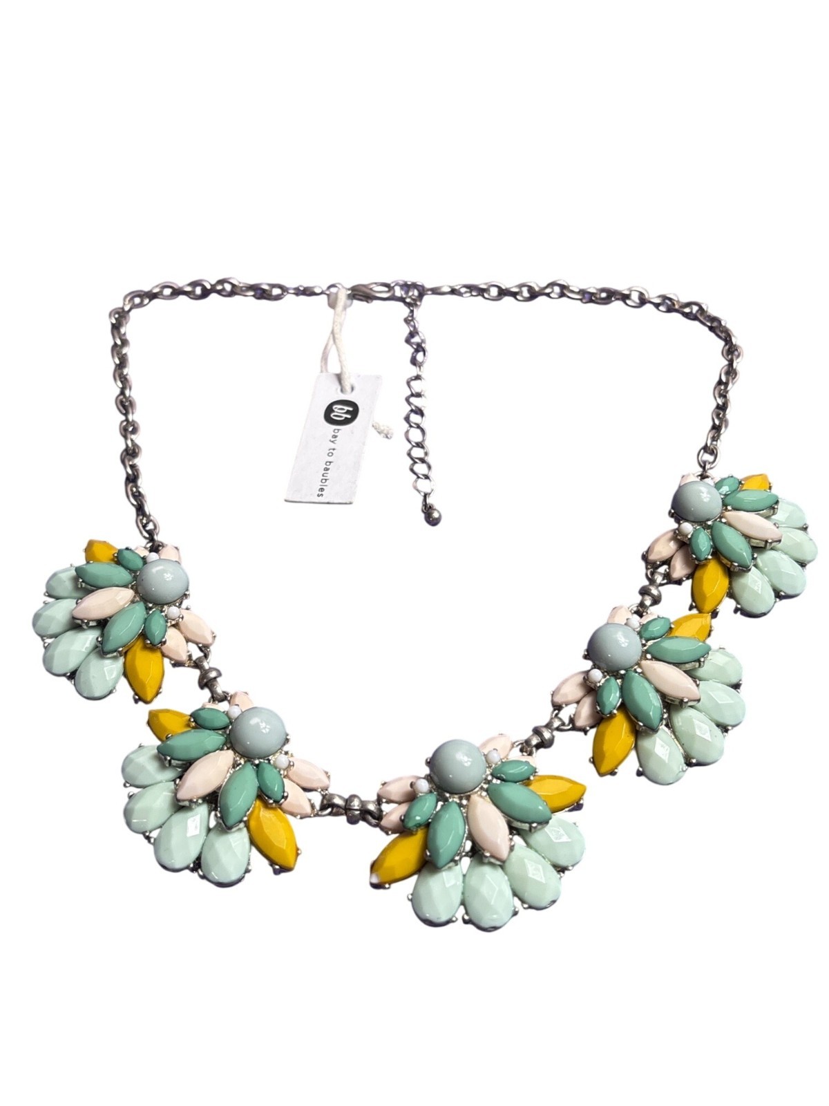 Bay to Baubles Rhinestone Statement Bib Necklace Green White Mustard Yellow