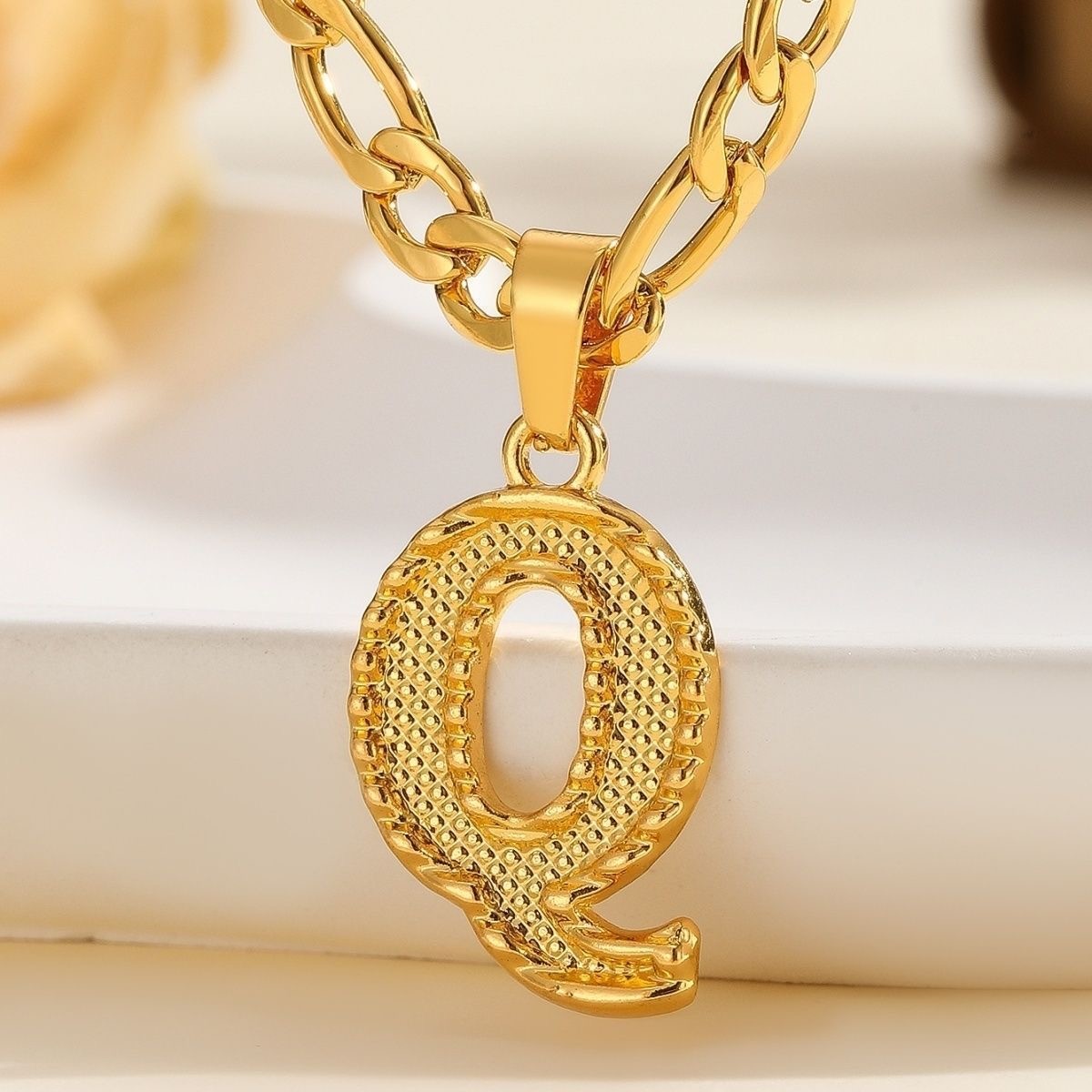 18K Gold Plated Chain Necklace Full Zirconia Alphabet Pendant Women Jewelry