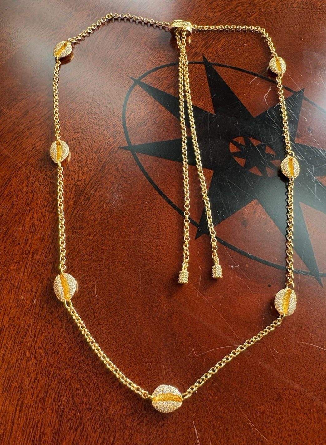 APM MONACO ADJUSTABLE 925 GOLD PLATED CZ SHELL ADJUSTABLE NECKLACE