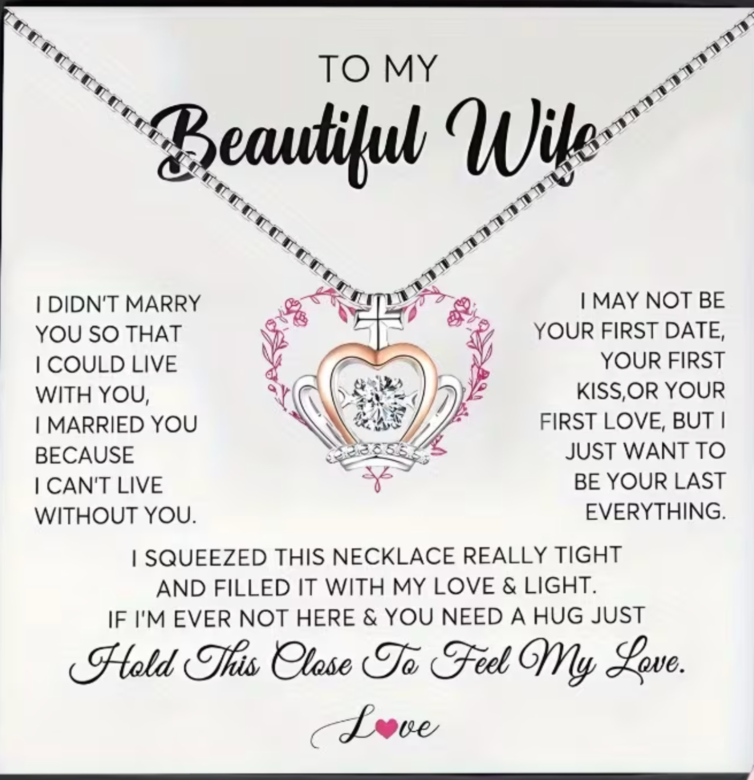Beautiful Special Occasions Gift For Your Wife. Wonderful Message and Necklace