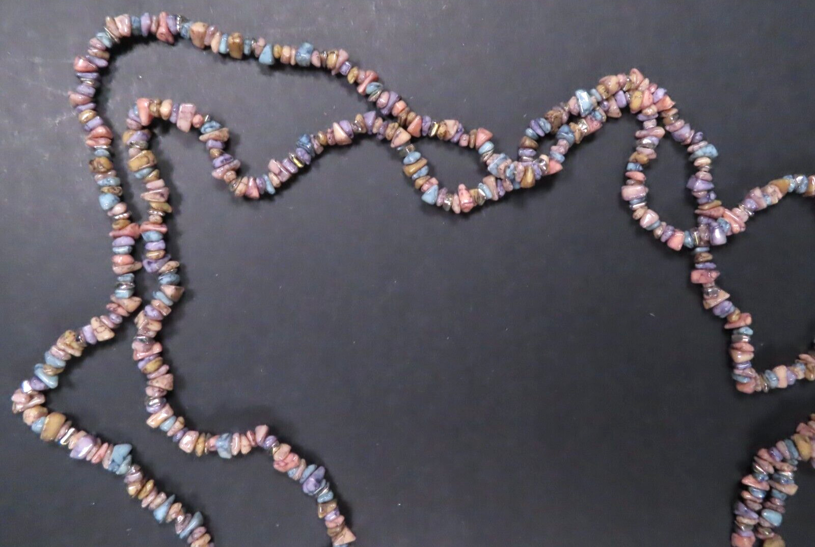 Set of (2) Semiprecious Stone Chip Multicolored Beaded 44″ Necklaces