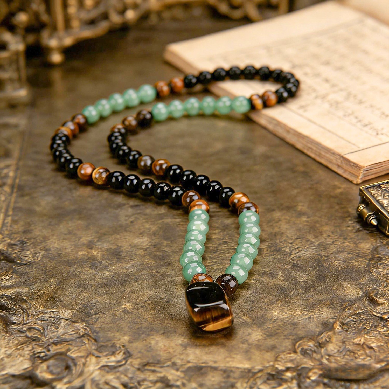Money Attraction Necklace & Tiger Eye Obsidian Prosperity Crystal Beaded Gifts