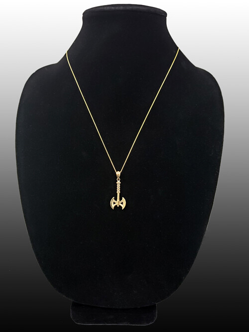 Yellow Gold Viking Tomahawk Axe Pendant Necklace