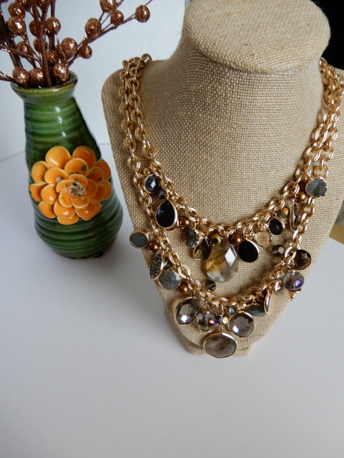NWTChico’s Layered Bib Statement Necklace Galaxy Stones Gold Tone Boho Ret 89.50