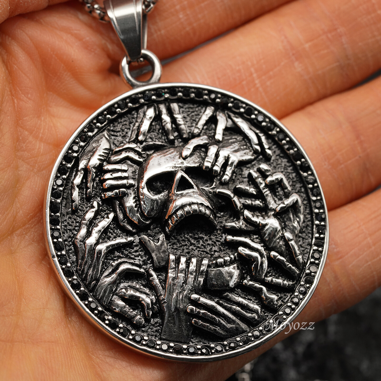Gothic Mens Biker Skull Pendant Necklace Men Stainless Steel Chain Silver Gift
