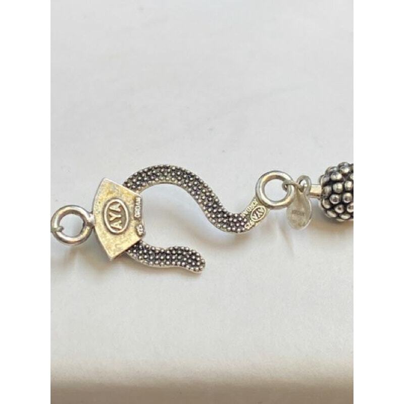 Sterling Aya Jordan Crystal Ball Textured Bead Hook Clasp Necklace 8mm 17″