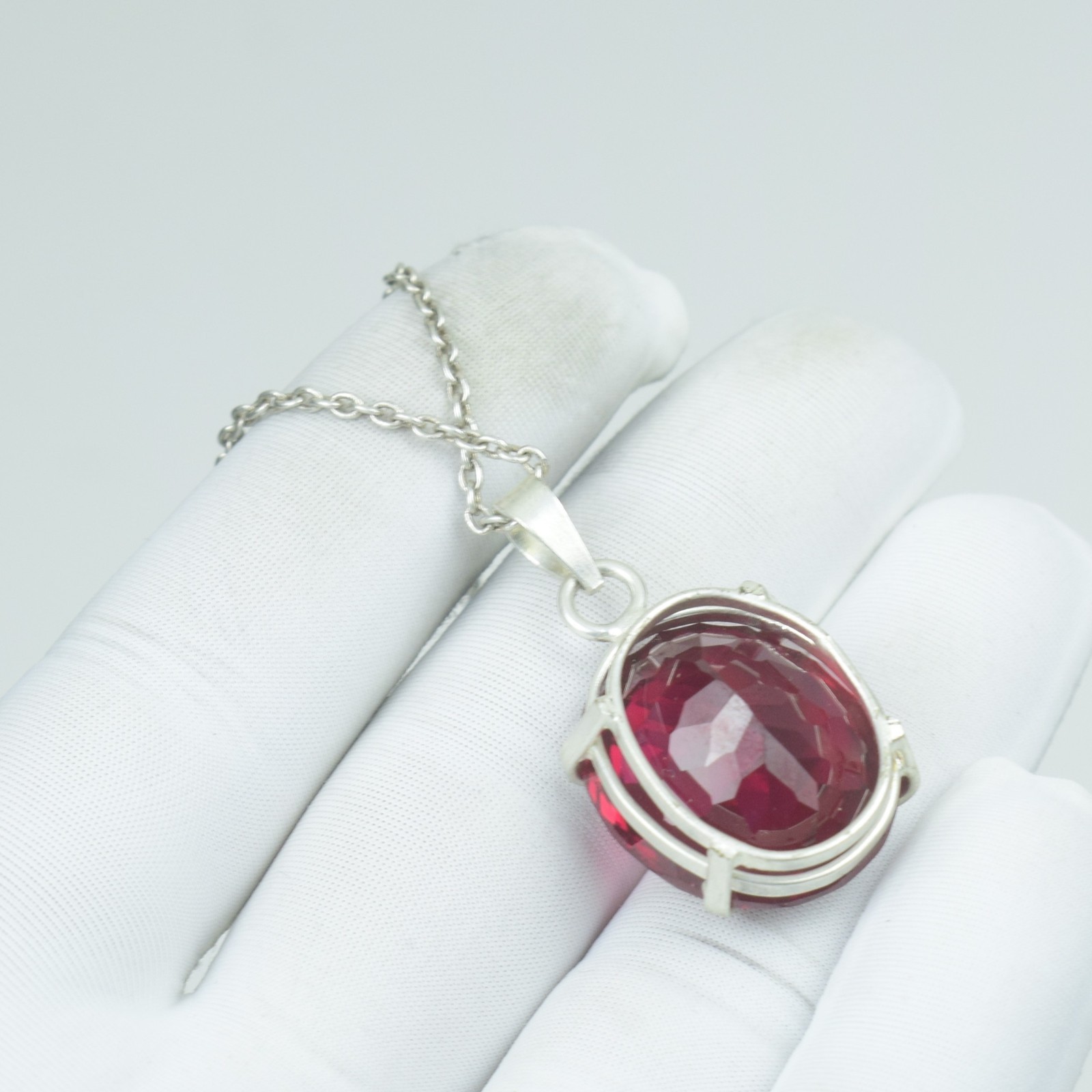 Anniversary and Christmas Gift Red Ruby Necklace Jewelry, Crystal 925 Sterling,