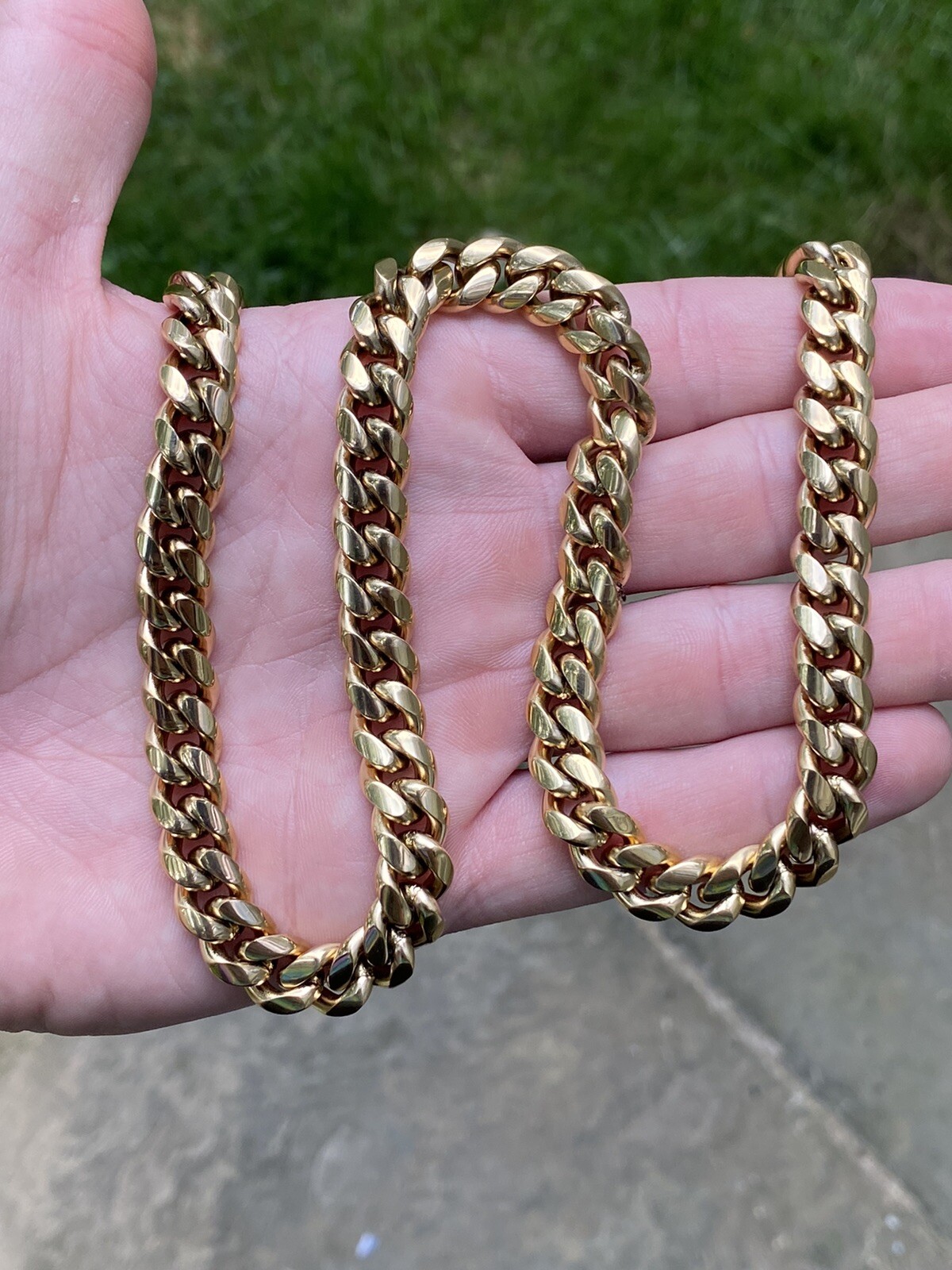 10mm 20″ Miami Cuban Link Men Choker Real Solid 14k Gold Vermeil Stainless Steel
