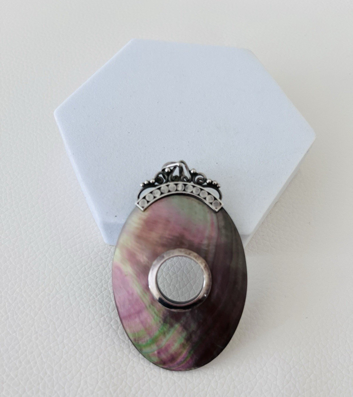 Mother Of Pearl Pendant Donut Cutout Abalone Shell 925 Sterling Silver Italian