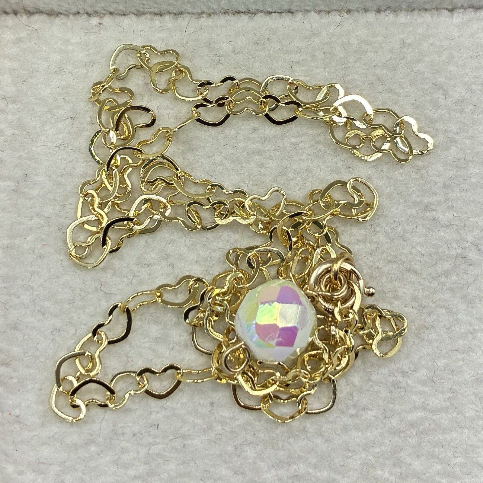 Gold Filled Heart Link Chain Necklace with White Colorful AB Crystal Pendant