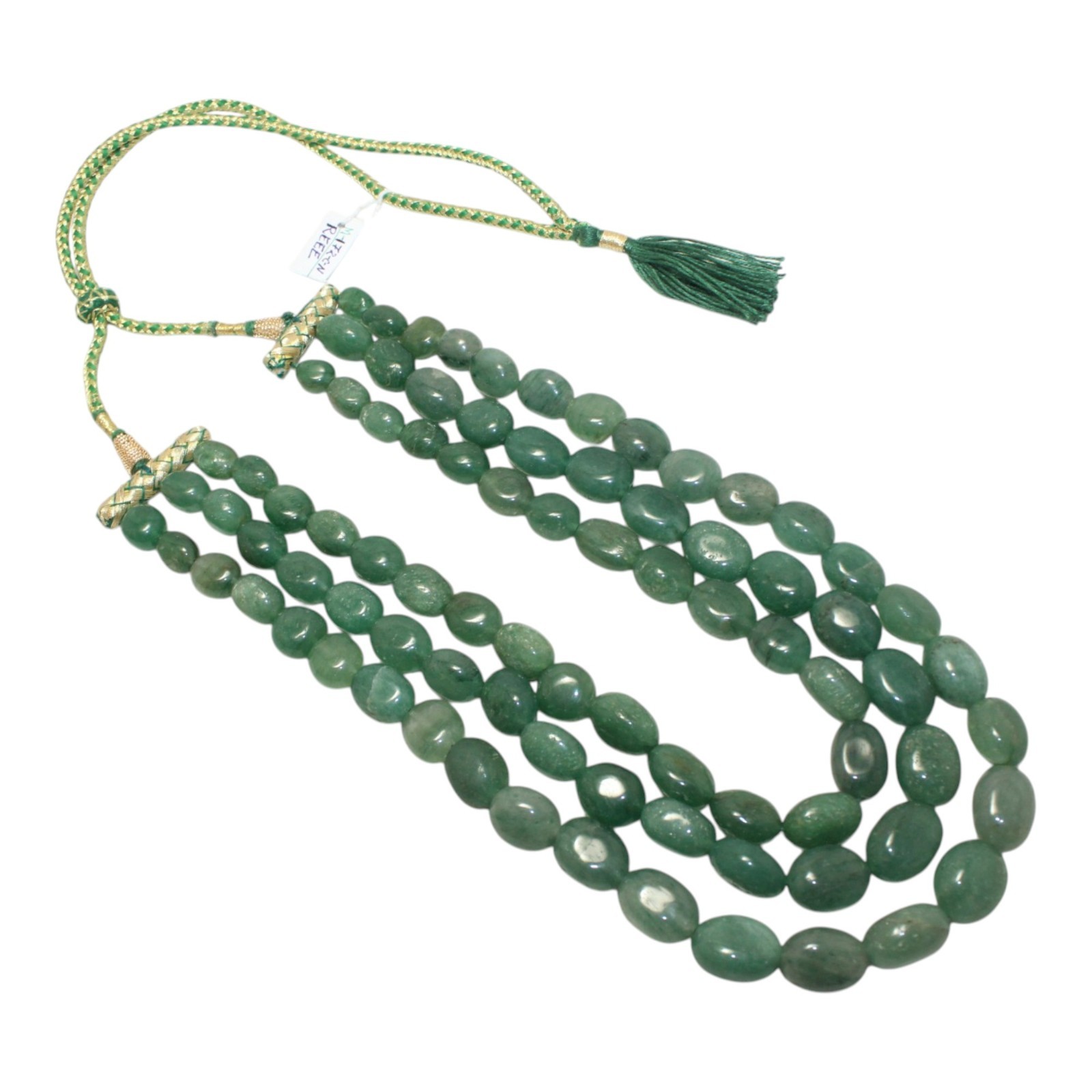 Necklace 3 Line Bunch Strand String Beaded Natural Green Strawberry Quartz M0135