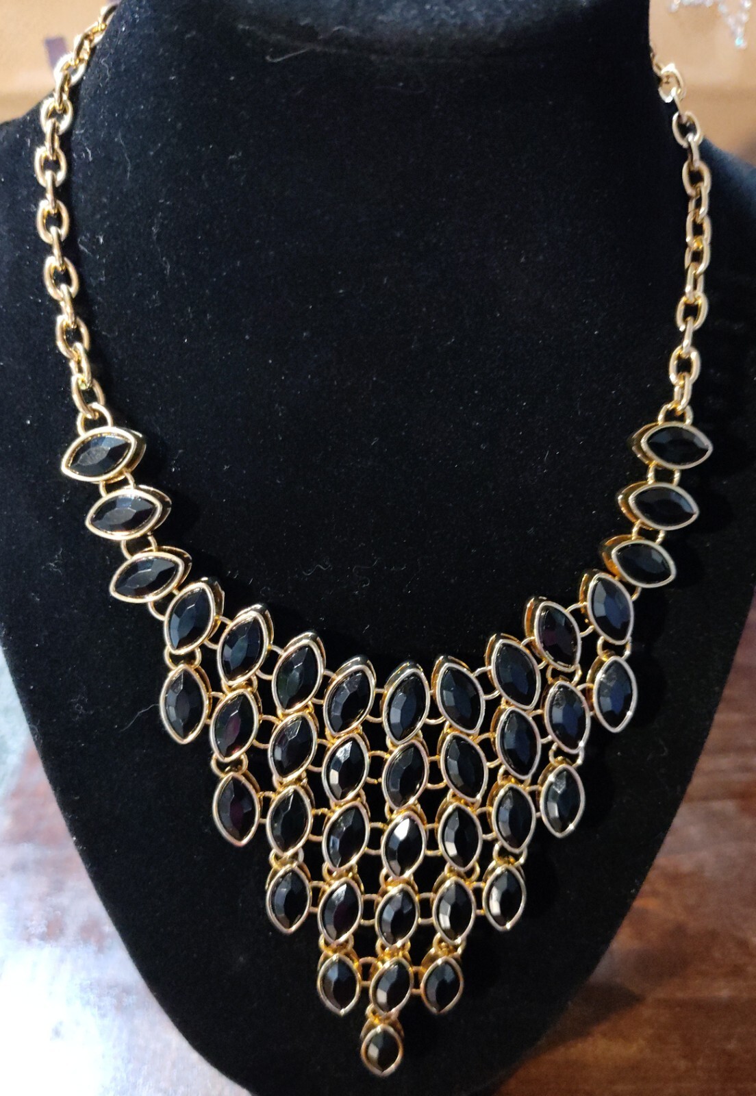 Cara New York Reversible Statement Necklace Black Faceted & Rhinestone Gold Tone