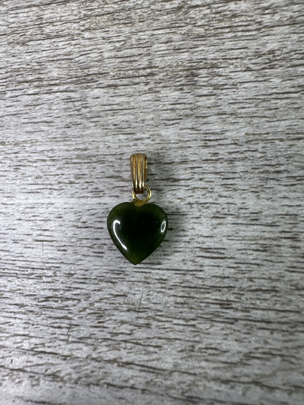 Dark Green Jade Heart Pendant Gold Tone Bail 23mm Gemstone Charm