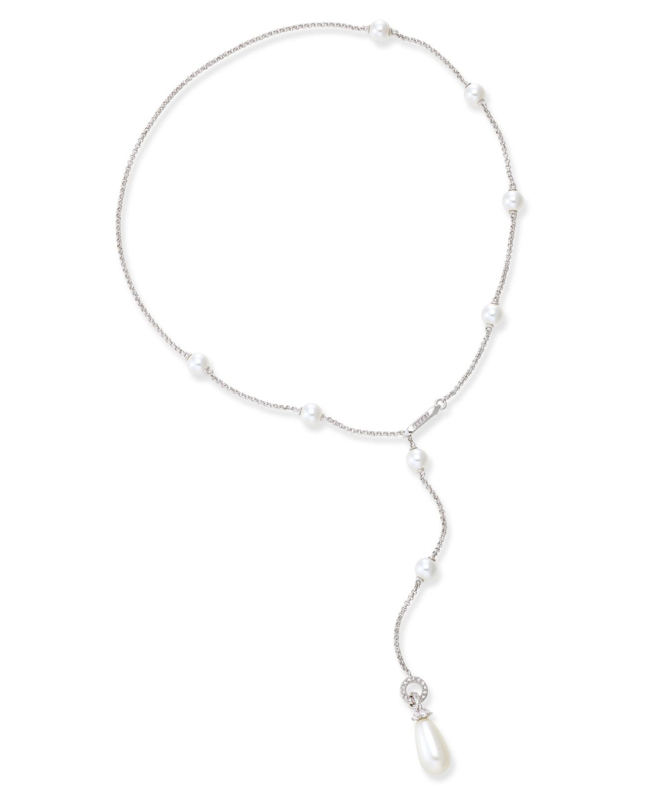 Eliot Danori Silver Tone Imitation Pearl Teardrop Lariat Necklace $75 NWT