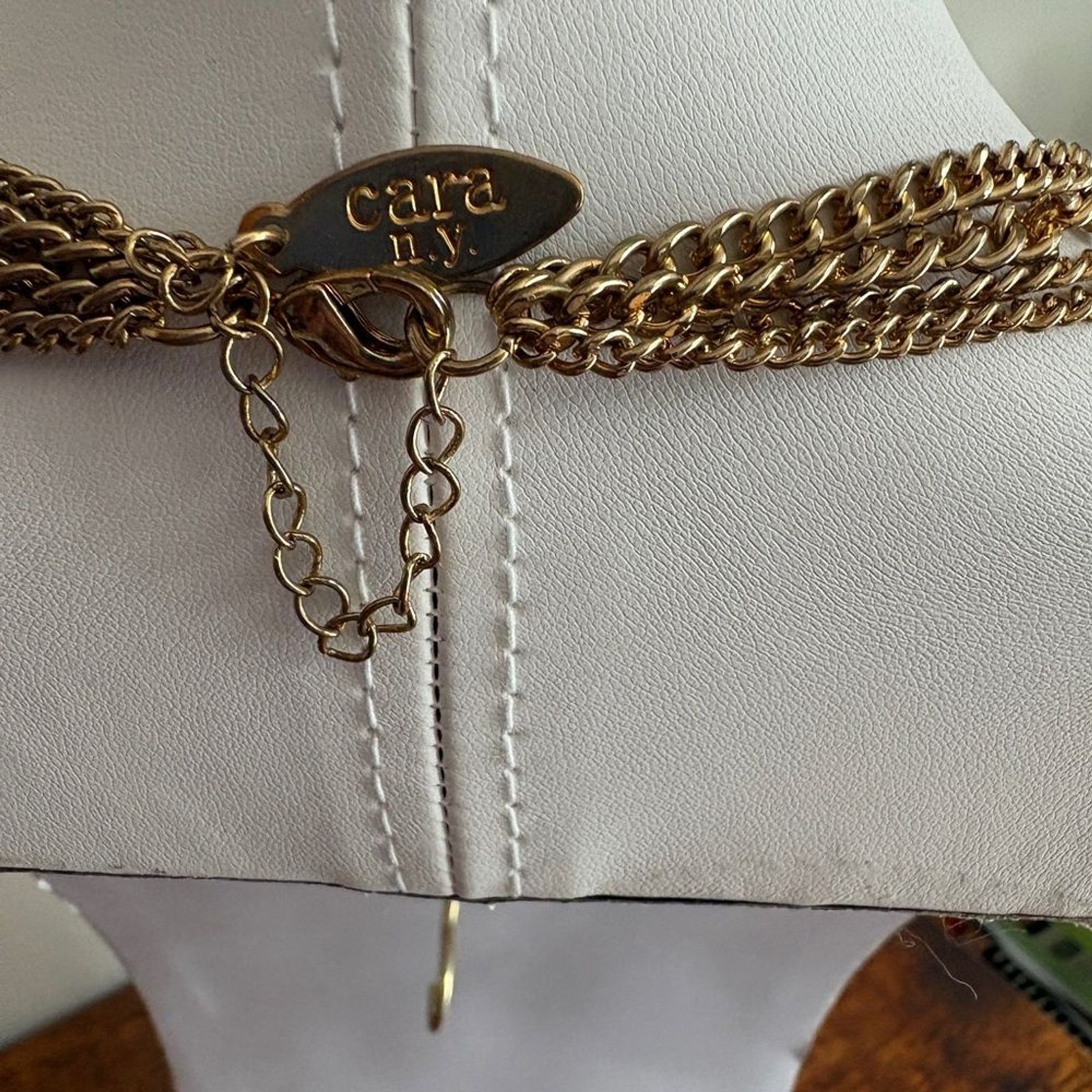 Layered Chain & Rhinestones Gold Tone Necklace