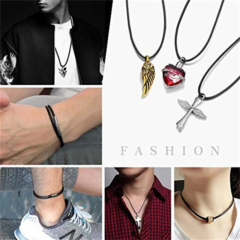 Black Woven Leather Necklace Cord Stainless Steel Lobster Clasp Unisex Chain