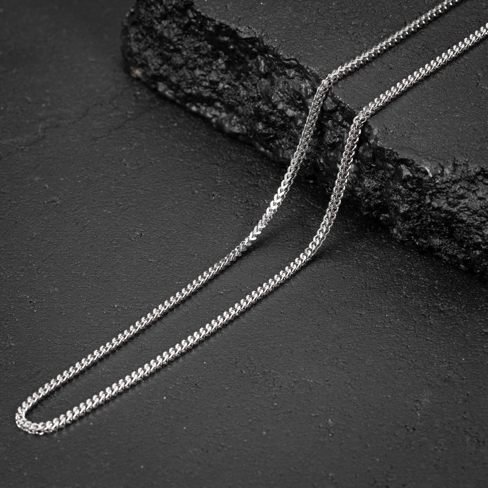 Solid White Gold Plated Heavy 316 Stainless Steel 2.5MM Franco Chain Necklace