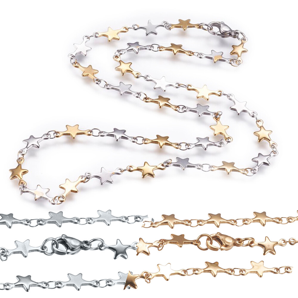 304 Stainless Steel Chain Necklaces Lobster Clasp Star Gold 17.7″(45cm) P673