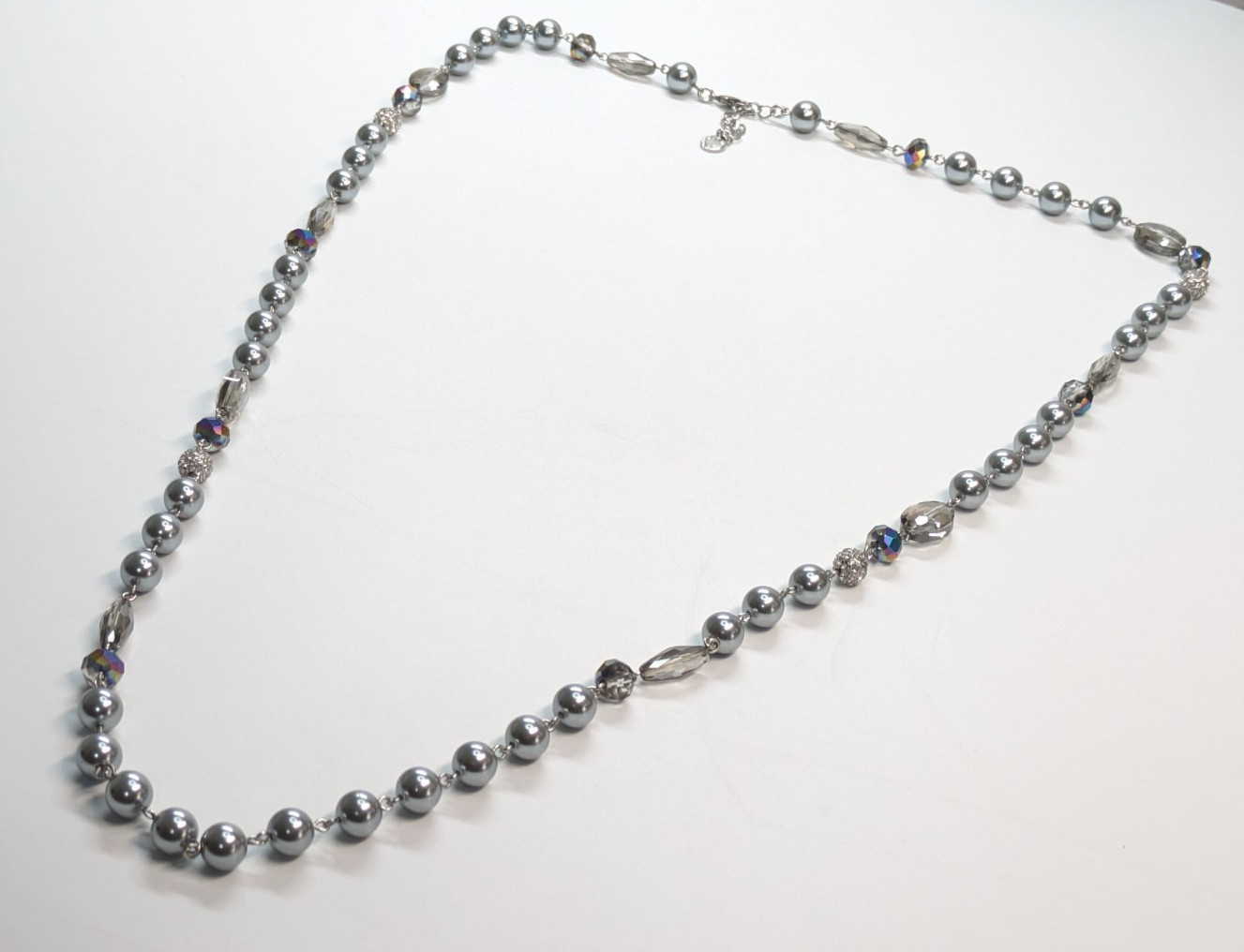 Charter Club Gray/Blue Faux Pearl Crystal Rhinestone Beaded Silver 46″ Necklace