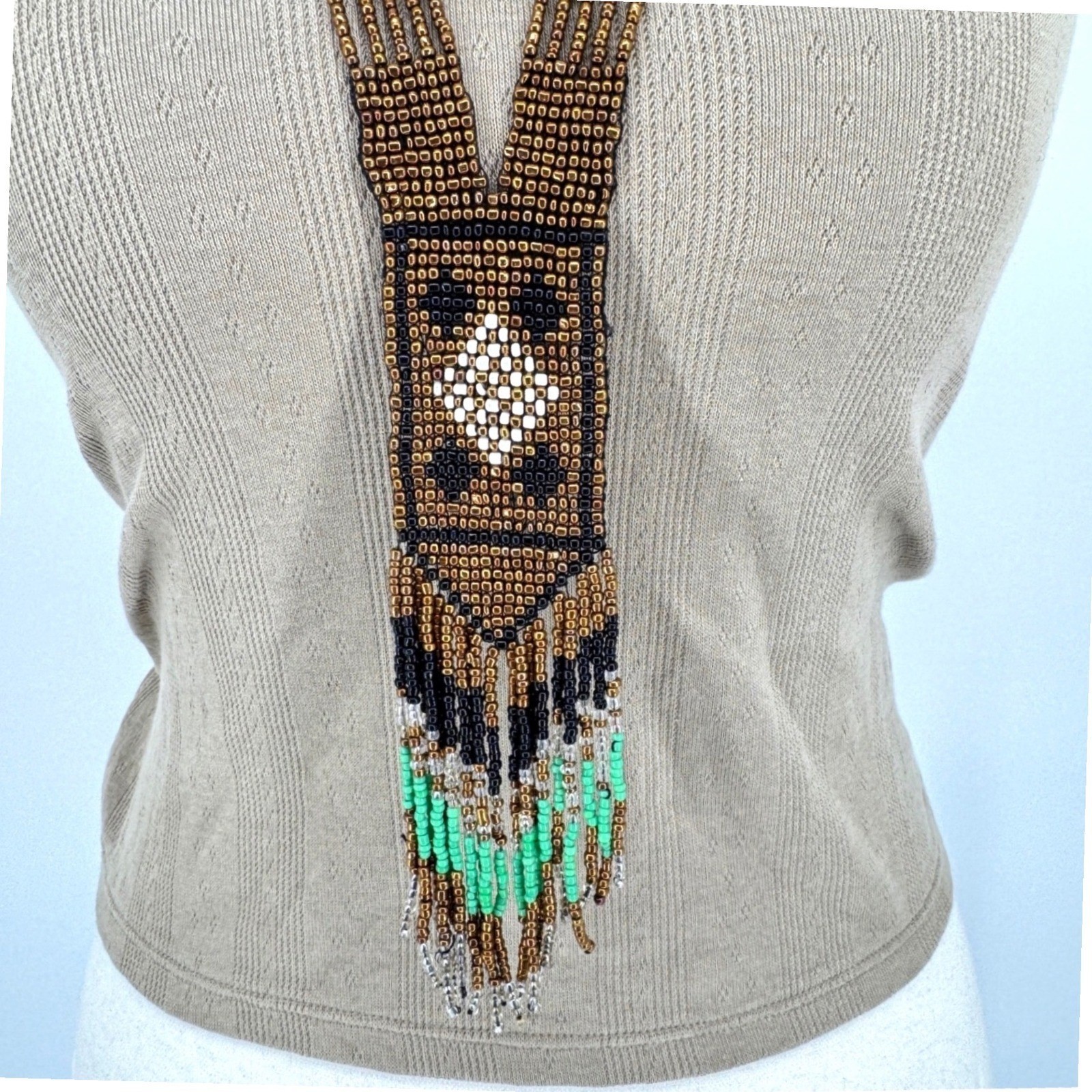Boho Seed Bead Fringe Statement Necklace Southwestern Tribal Festival Western