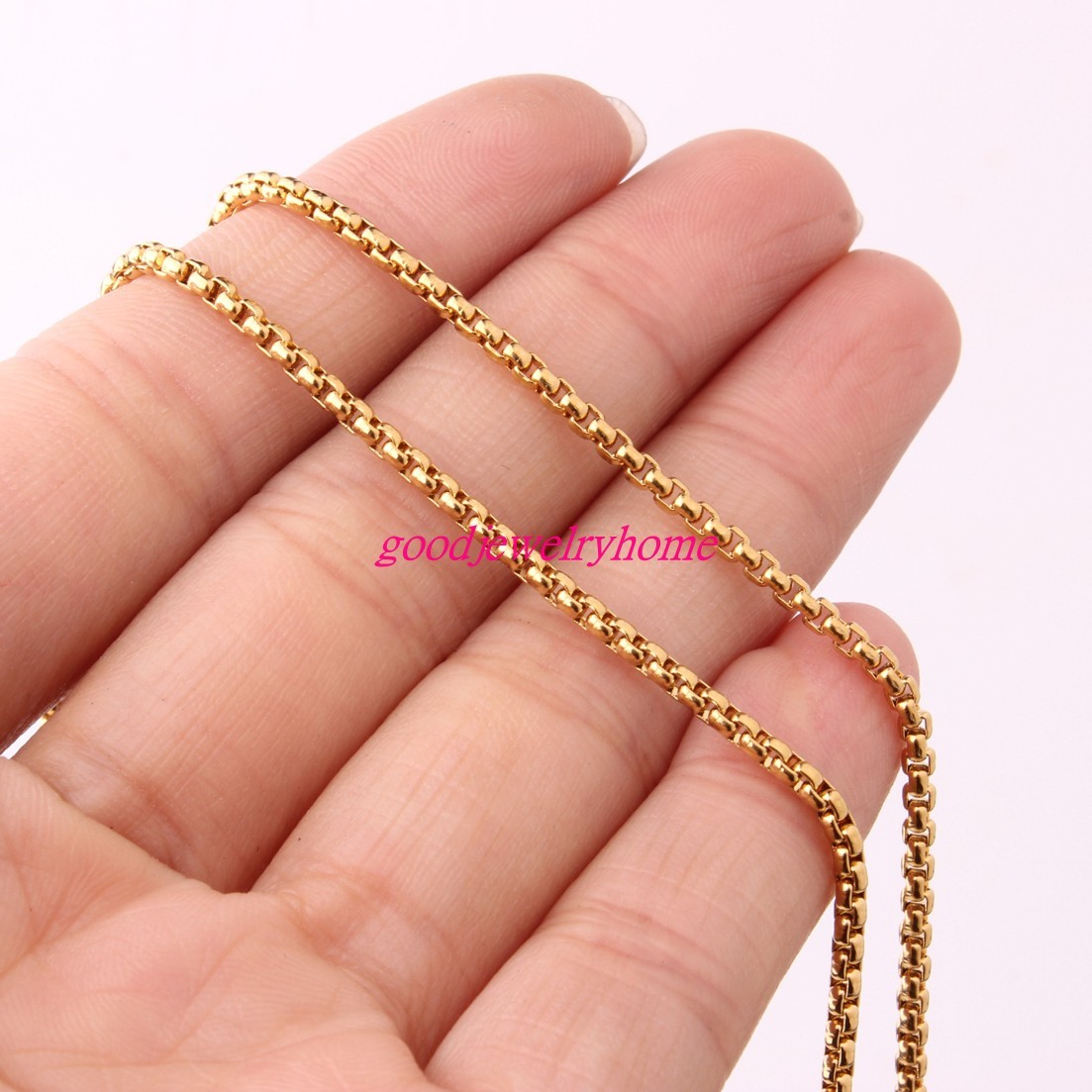 2/3/4/5/7MM Gold Plated Stainless Steel Rolo Box Chains Necklace Bangle 7″-40″