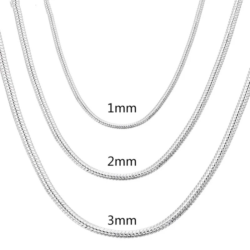 925 Sterling Silver Snake Chain Necklace 1mm 2mm 3mm 40-75cm Men Women Pendant