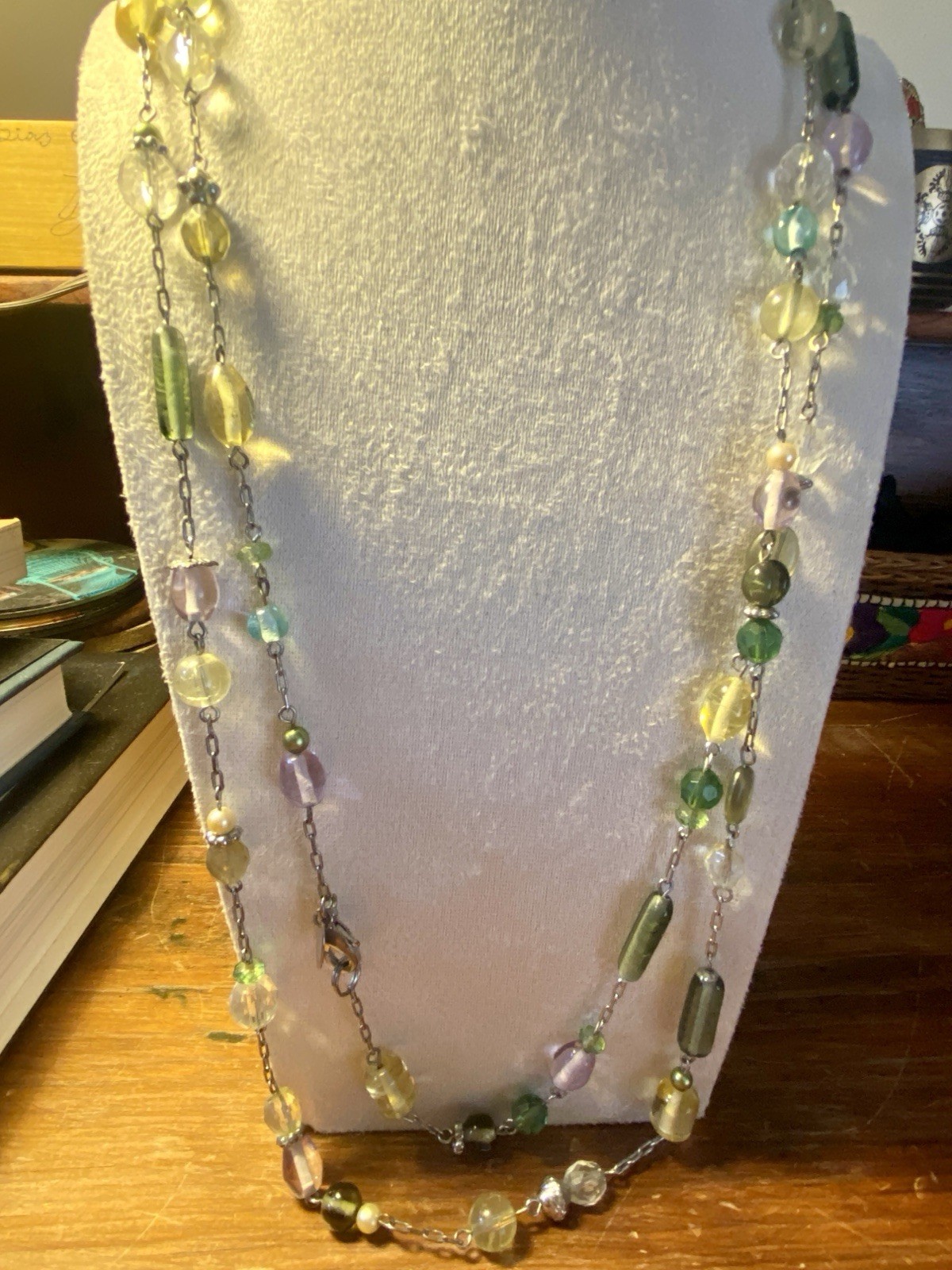 Lia Sophia 58.5” Extra Long Beaded Necklace Glass Mix Rope Opera Boho Pastels